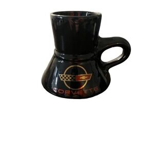 Vtg CORVETTE No Spill Coffee Mug Black Wide Bottom Wide Base‎ Collectible